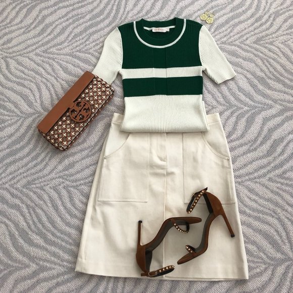 Tory Burch Ivory Denim Skirt NWOT - Picture 1 of 6